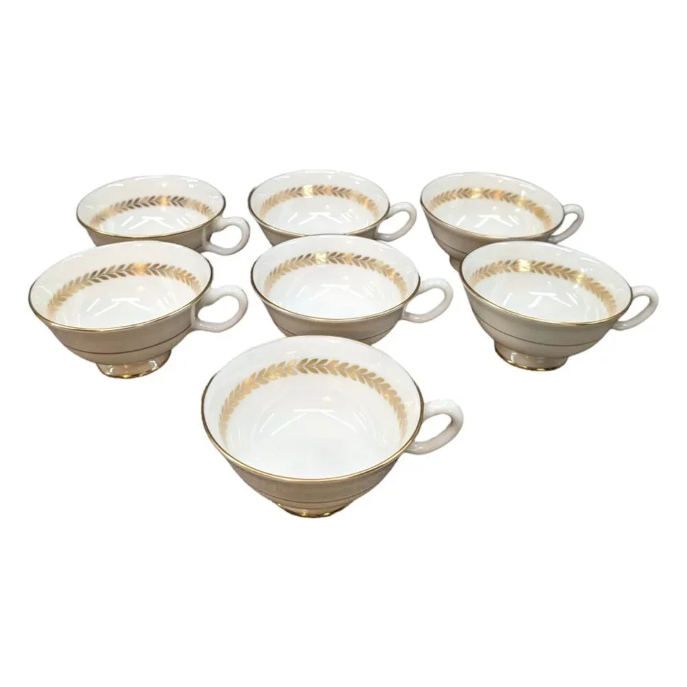 Vtg Lenox Imperial P-338 Tea Cup LOT OF 7 Cream Gold Laurel Trim Footed 6 OZ USA
